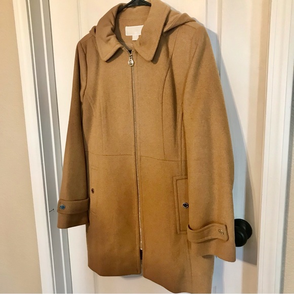 Dark Camel Michael Kors Hooded Notched-Collar Coat, Women’s PXL Created by Macys - Picture 10 of 16